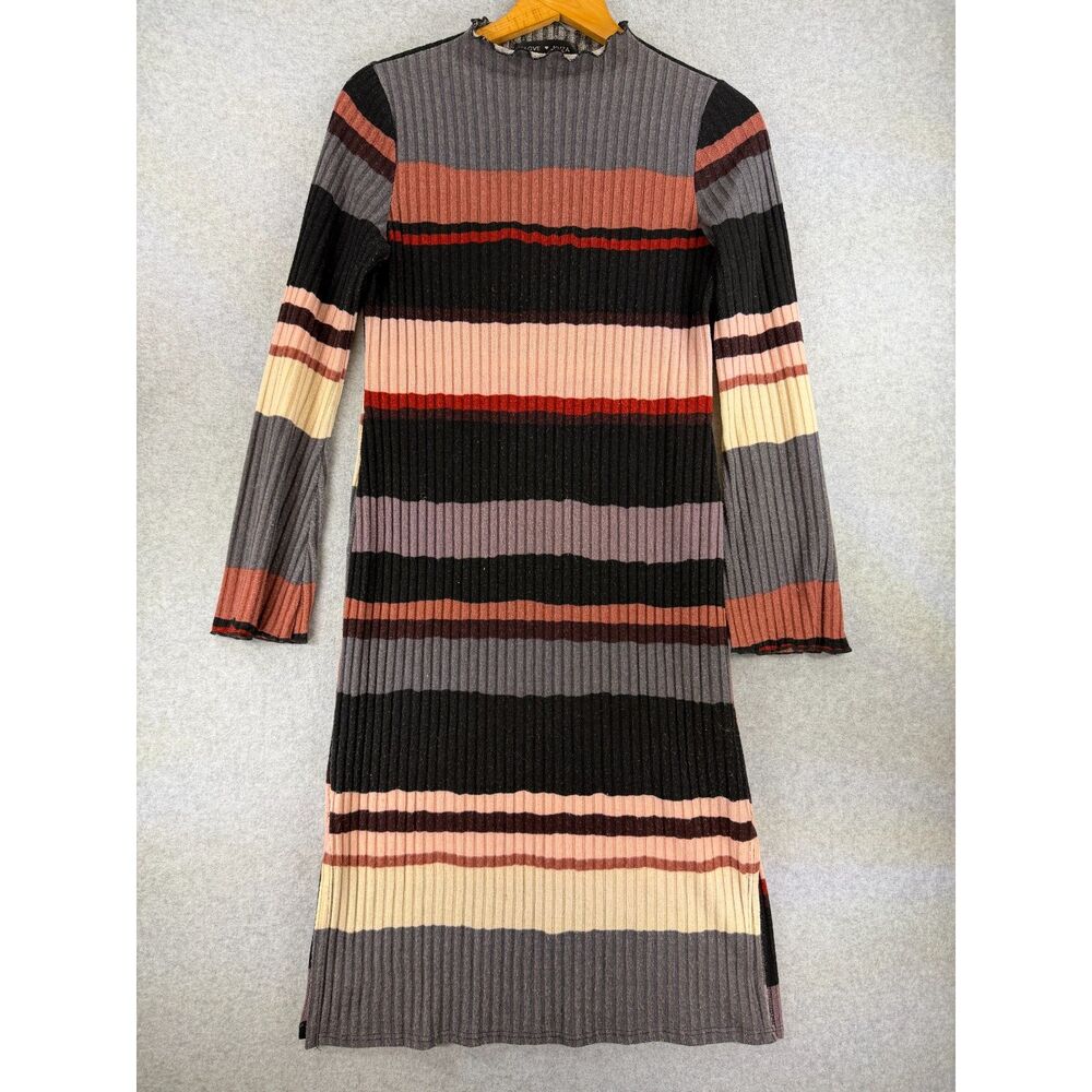 Love Kuza Women’s Medium Striped Ribbed Knit 40" Midi Dress Made USA 3603